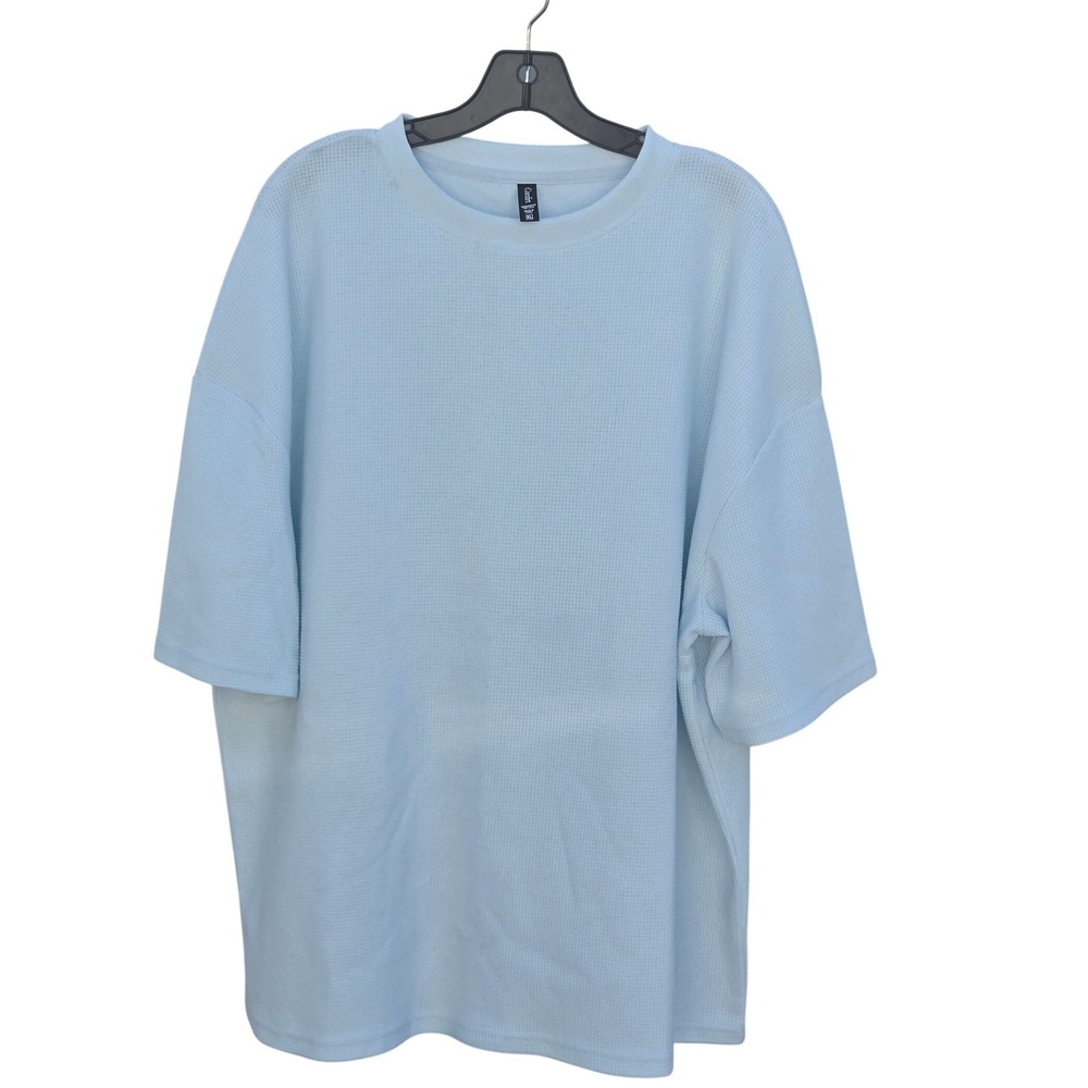 Comfrt Light Blue Waffle Knit Short Sleeve Oversized Shirt XL Boxy Lounge Relax